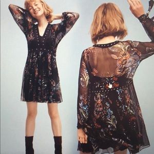 Maeve Anthropologie Black Nighttime Floral Dress